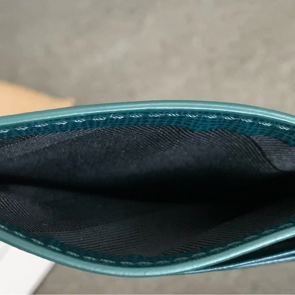 BURBERRY London Leather Card Case Wallet in Dark Teal, NEW